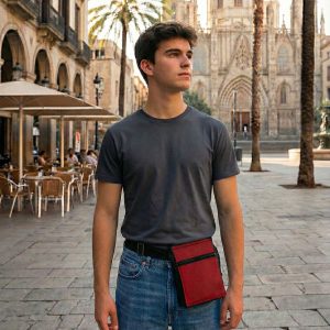 riñonera, ronyonera, es una riñonera de doble cremallera con bolsillos individuales. Cinta de 30mm.regulable. Confeccionado en tela de loneta. Lavable a máquina 30º. Tratamiento anti manchas.