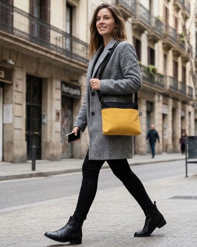 model nino ocre bossa de ma, bolso, hecho a mano en Barcelona handmade fet a ma