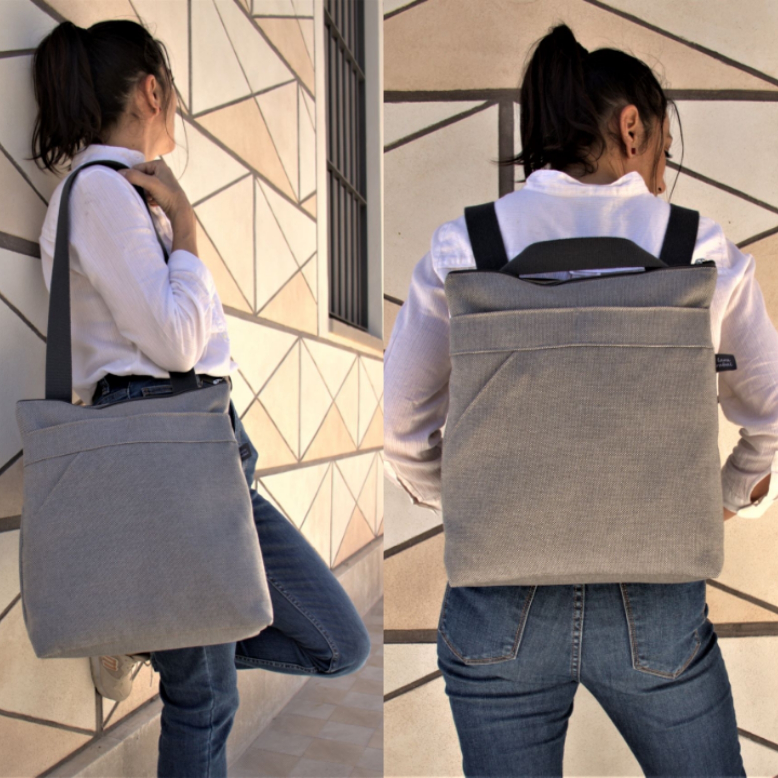 Lara Rabal Convertible SIRA gray backpack bag